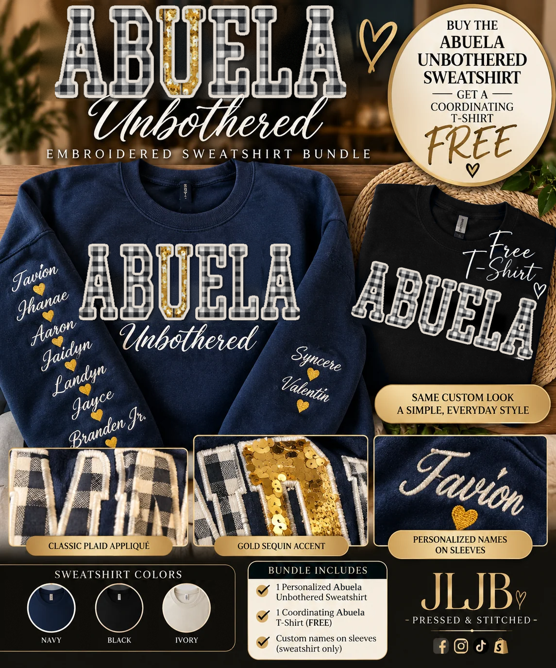 Personalized Embroidered Unbothered Sweatshirt + Free Coordinating T-Shirt