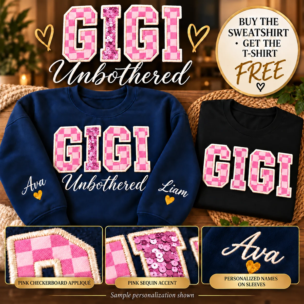 Personalized Embroidered Unbothered Sweatshirt + Free Coordinating T-Shirt