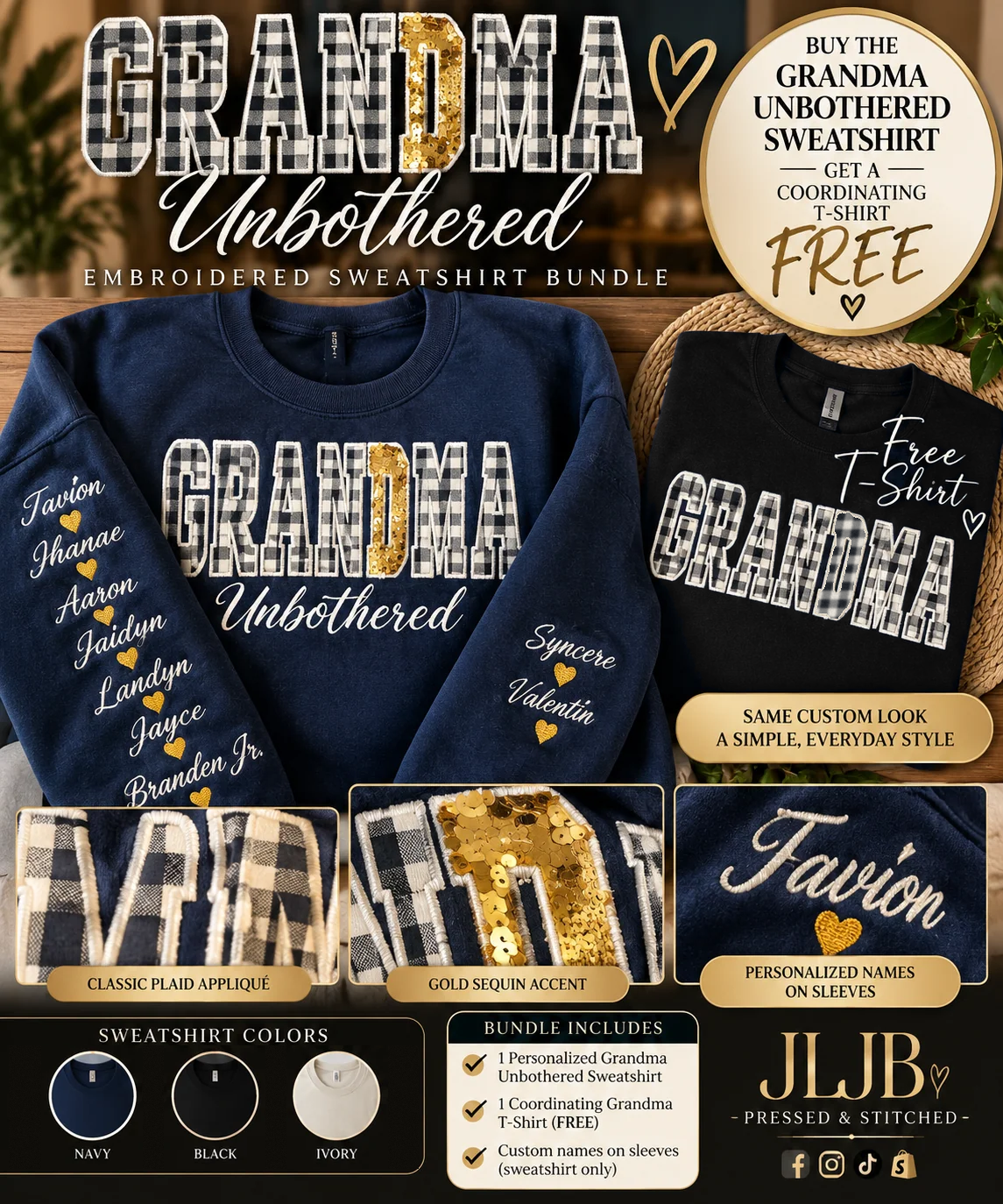 Personalized Embroidered Unbothered Sweatshirt + Free Coordinating T-Shirt