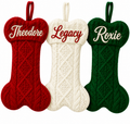 Personalized Knit Dog Bone Christmas Stocking with Embroidered Name