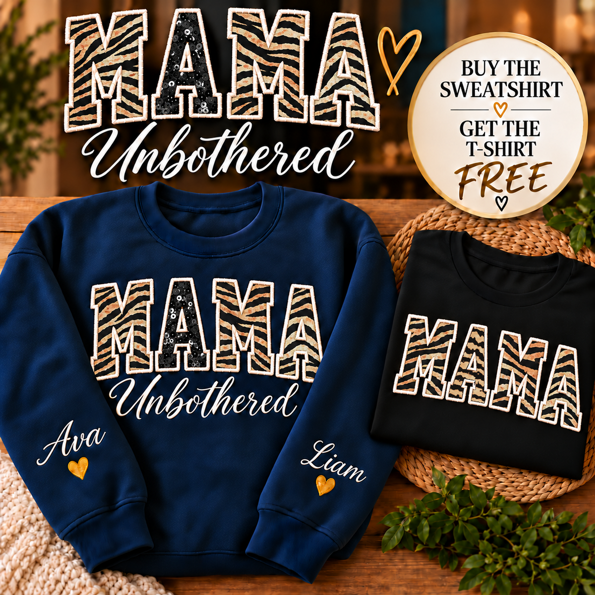Personalized Embroidered Unbothered Sweatshirt + Free Coordinating T-Shirt
