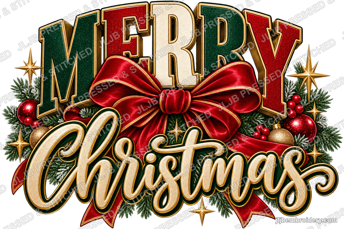 Merry Christmas Red Bow — Ready-to-Press DTF Transfer