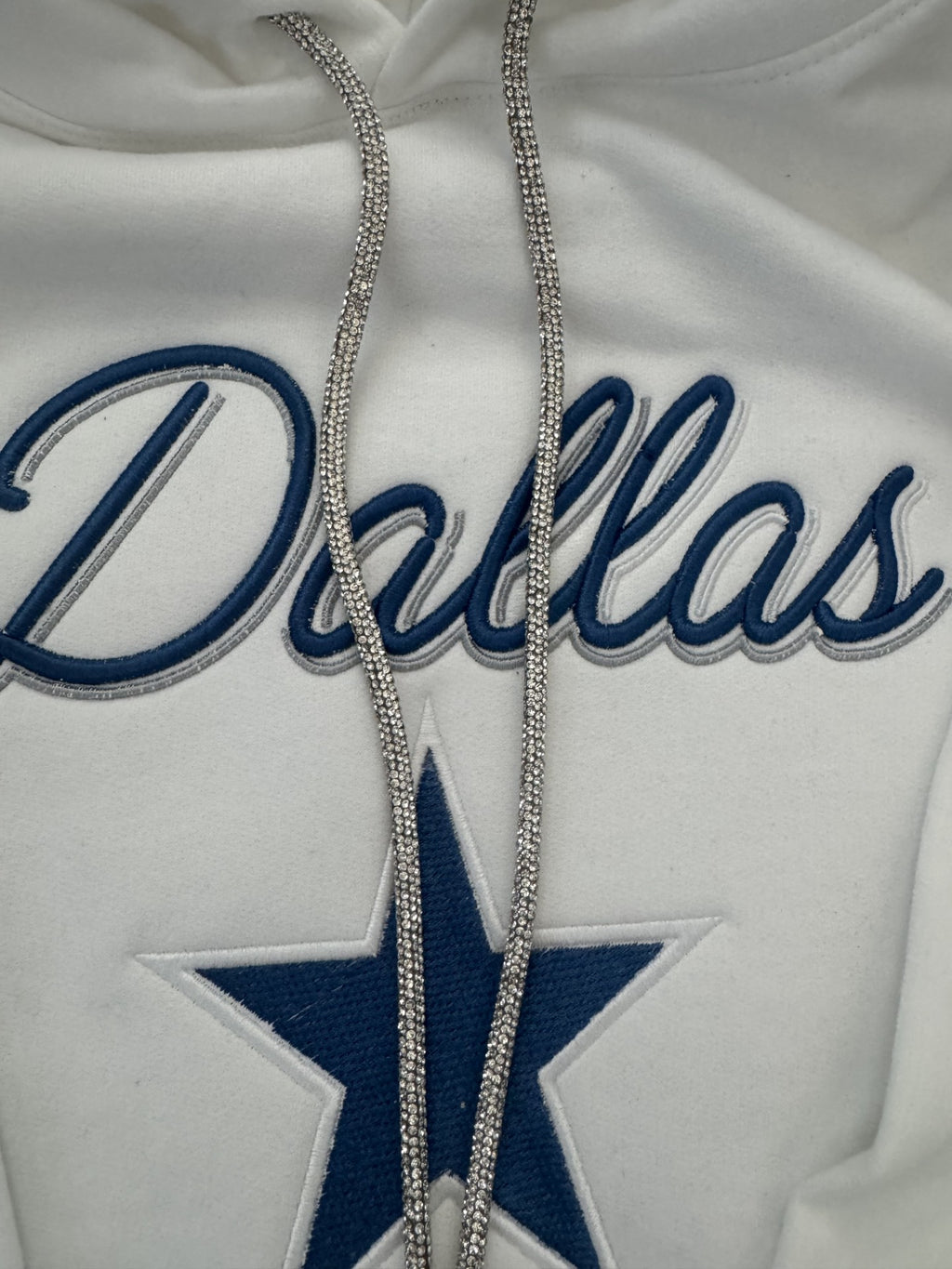 Dallas Star 3D Puff Embroidered Hoodie | Custom Script Name Sweatshirt | Rhinestone Drawstring Game Day Hoodie | Football Fan Gift