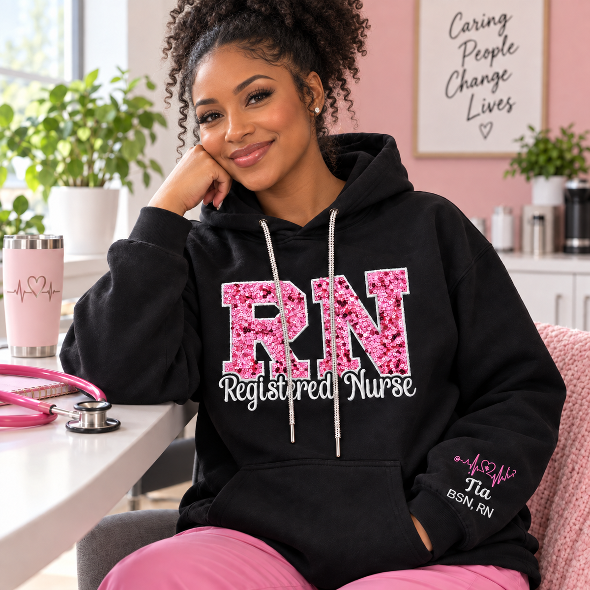 Personalized RN Sequin Hoodie – Custom Nurse Graduation Gift