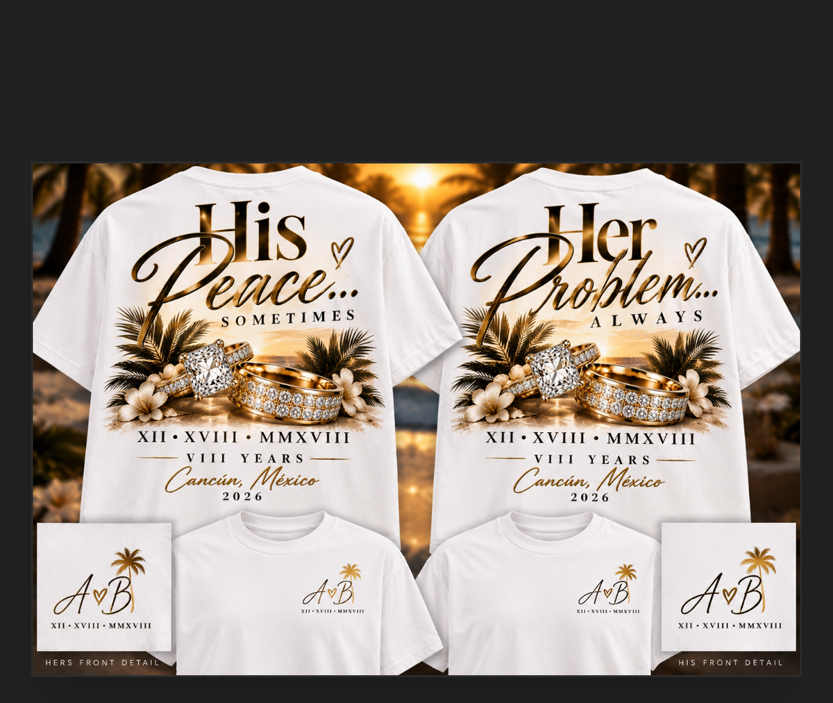 His Peace / Her Problem Couples Shirt Set front and back mockup