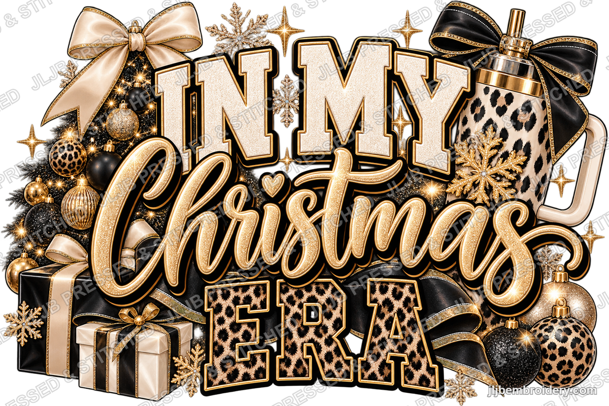In My Christmas Era — Gold & Black Ready-to-Press DTF Transfer