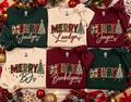 Merry Christmas name design mockup; fabric and stitching are printed effects