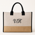 Personalized monogram jute tote with black trim