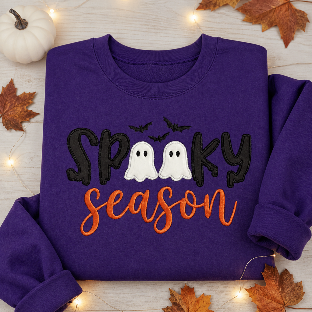 Spooky Season Embroidered Sweatshirt – Ghost Halloween Crewneck